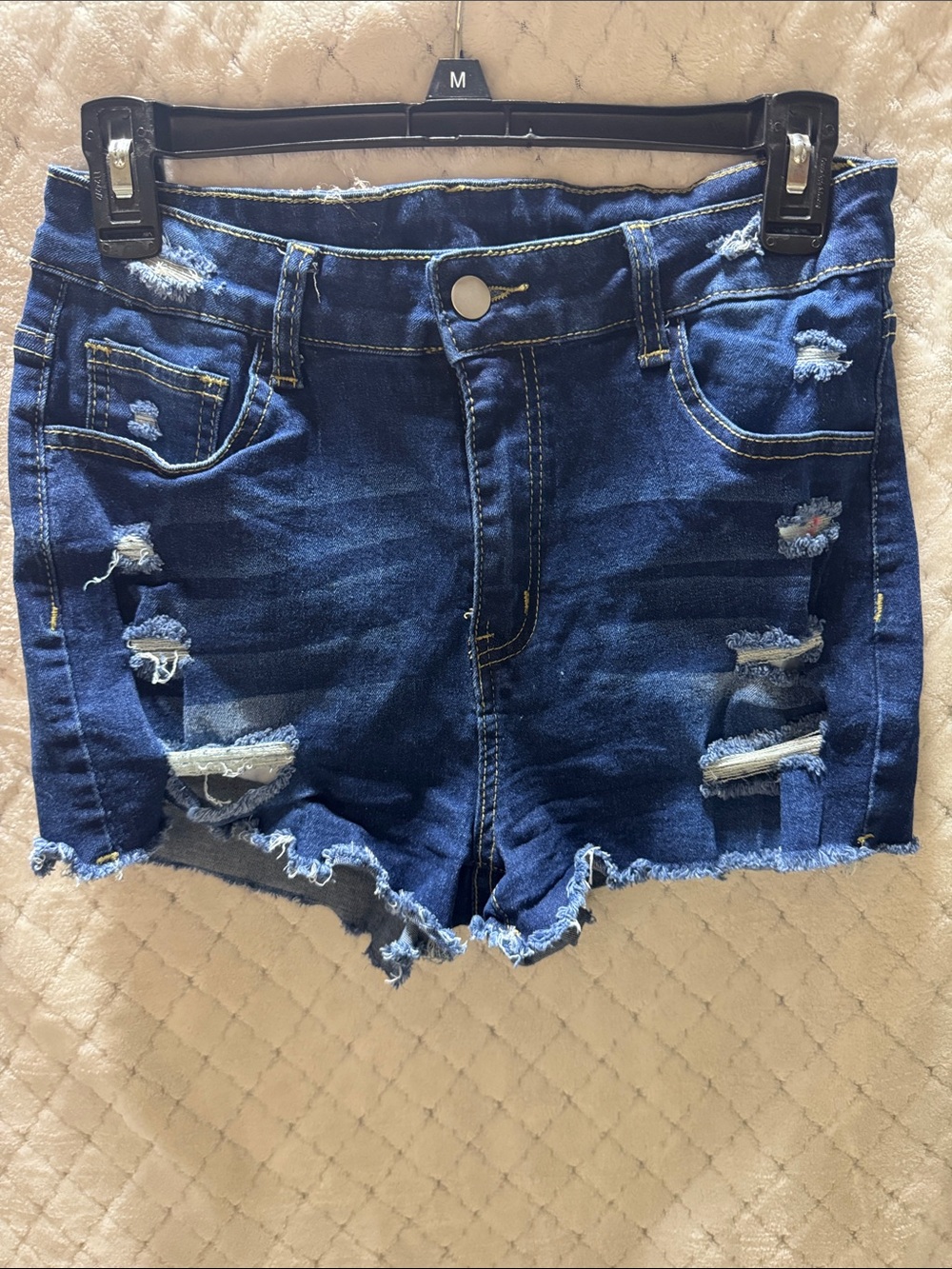 Women’s Distressed Denim Shorts - Dark Blue💋